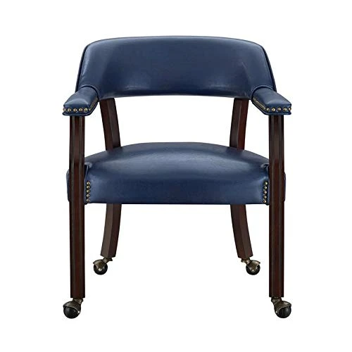 BOWERY HILL Captain's Poker Game Arm Chair With Casters In Navy Vinyl - Image 3