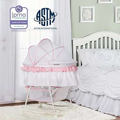 Dream On Me Lacy Portable 2-in-1 Bassinet & Cradle In Pink And White, Lightweight Baby Bassinet With Storage Basket, Adjustable And Removable Canopy - Image 4