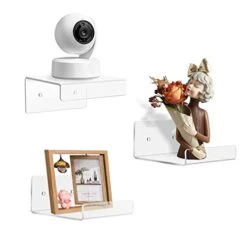 Douildhaiy 3 Pack Acrylic Small Floating Shelf For Wall Storage,4'' Clear Mini Adhesive Shelf For Living Room,Bathroom,Bedroom (Adhesive&Drilling)
