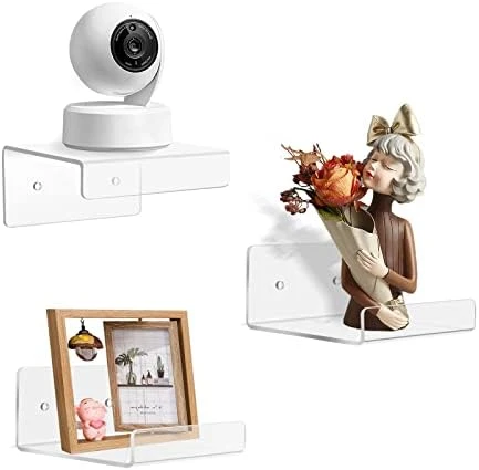 Douildhaiy 3 Pack Acrylic Small Floating Shelf For Wall Storage,4'' Clear Mini Adhesive Shelf For Living Room,Bathroom,Bedroom (Adhesive&Drilling) - Image 8