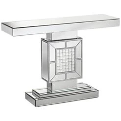 Studio 55D Medina Modern Glam Mirrored Rectangular Console Table 44" X 13" Antique Silver Mosaic Glass Inset For Spaces Living Room Home House Entryway Balcony Bedroom Office