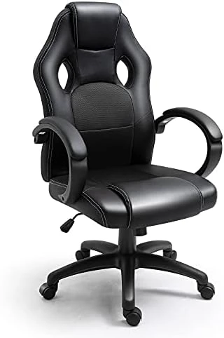 Polar Aurora Office Chair PU Leather Racing Style Computer Gaming Chairs Adjustable Swivel Desk Chair Black - Image 5