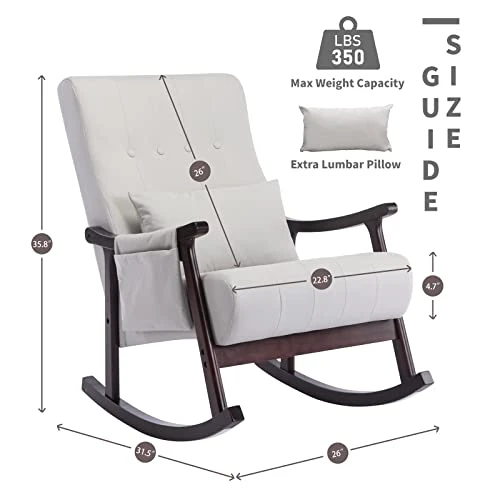 Attaliarec Rocking Chair Nursery, Rocker Glider Chair For Nursery High Back, Accent Living Room Chairs, Tufted Nursing Comfy Chairs For Mom, Gift, Side Pocket, Lumbar Pillow, Light Gray - Image 2