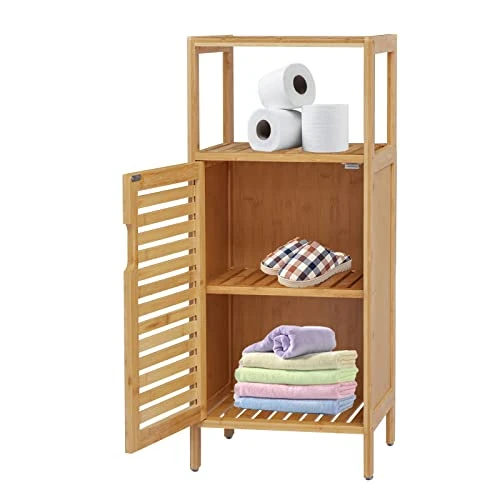 Kinbor Bamboo Bathroom Cabinet Floor Free Stand Storage Cabinet With Single Door Furniture Cabinet For Bathroom, Living Room, Bedroom - Image 2