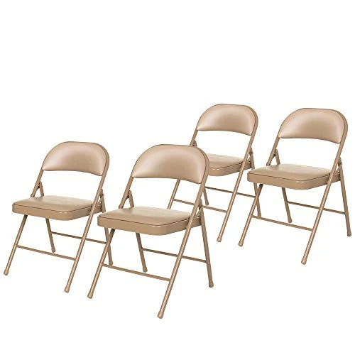 OEF Furnishings (4 Pack) Vinyl Padded Steel Folding Chairs, Beige - Image 6