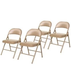 OEF Furnishings (4 Pack) Vinyl Padded Steel Folding Chairs, Beige