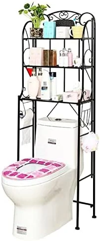 LISDERGOD 3 Tier Over-the-toilet Storage Rack, Modern Wrought Iron Bathroom Organizer Free Standing Restroom Organizers For Paper Towels Shampoo With Hooks And Toilet Paper Holder For Balcony/laundry - Image 7