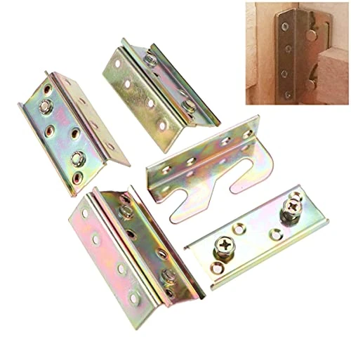 TEHAUX King Bed Frame Spring Door Hinge 4Pcs Bed Rail Brackets Thicken Bed Rail Fittings Zinc Plated Bed Rail Fasteners Snap Connectors Rail For Bed (Golden.) Heavy Duty Hinge King Size Mattress