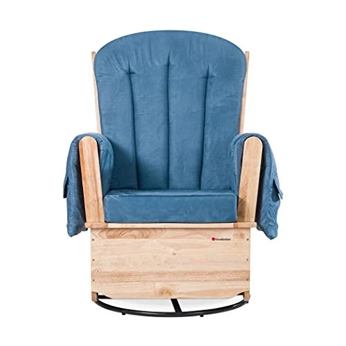Foundations SafeRocker Steel Swivel Glider Rocker, Wood Base, Blue Microfiber Cushion - Image 2