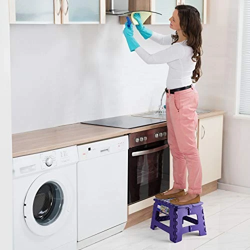 ACSTEP Acko Folding Step Stool Portable Collapsible Plastic Step Stool,9 Inch Foldable Step Stool,Non Slip Folding Stools For Kitchen Bathroom Bedroom (Purple) 2 Pack - Image 2