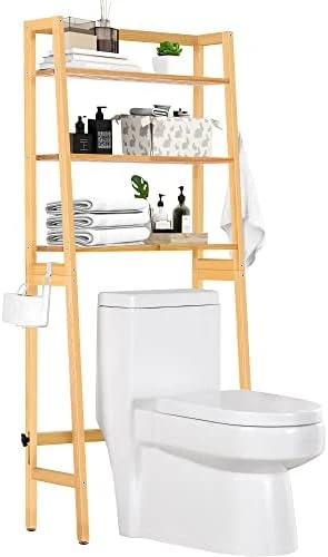 MallKing Over The Toilet Storage, Wooden 3-Tier Over-The-Toilet Rack Bathroom Space Saver Organizer, Freestanding Above Toilet With Toilet Paper Holder And Hooks (Black) - Image 9