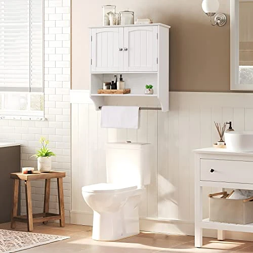 Iwell Small Bathroom Floor Storage Cabinet, Kitchen Cupboard Wooden Cabinet, White - Image 2