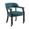 BOWERY HILL Captain's Poker Game Arm Chair With Casters In Teal Vinyl