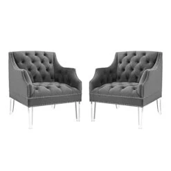 Modway Proverbial Armchair Performance Velvet Set Of 2, Gray