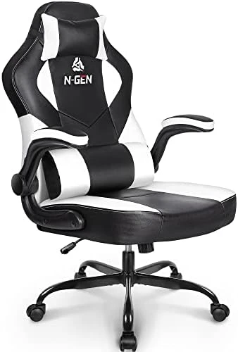 N-GEN Gaming Chair Ergonomic Office Chair PC Desk Chair With Lumbar Support Flip Up Arms Levelled Seat Style Headrest PU Leather Executive High Back Computer Chair For Adults Women Men (4. Peach Pink) - Image 12