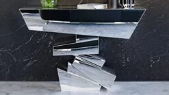 Zuri Furniture Modern Naxos Console Table Mirrored Glass Finish Sharp Geometric Design