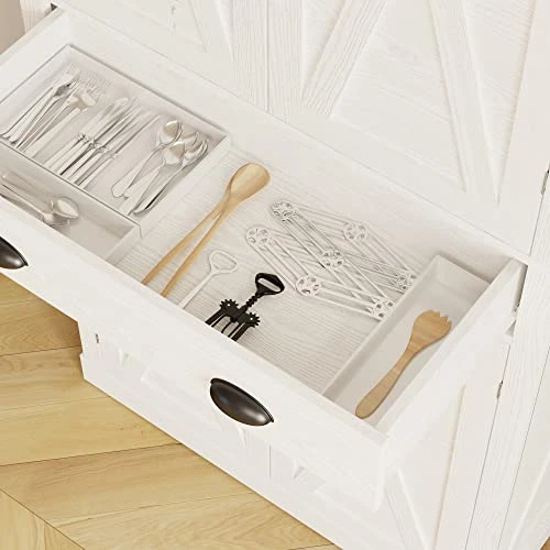 IRONCK Kitchen Pantry Storage Cabinet 72" Height, With Barn Doors, Drawer, 4 Adjustable Shelves, Freestanding Cupboard For Dining Room Living Room, Laundry, White - Image 3