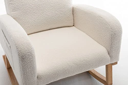 GENERIC Chair Nursery, Rocker Glider Chair For Nursery High Back, Teddy Material Comfort Arm Rocker, Tufted Nursing Comfy Chairs For Mom, Side Pocket - Image 2