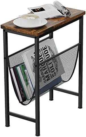 Tangkula Narrow Side Table, End Table With Magazine Holder, 19.5 X 10 X 24 Inch, Wood Look & Black Metal Frame, Skinny Rectangle Sofa End Or Side Table For Small Spaces, Industrial Nightstand(1) - Image 8