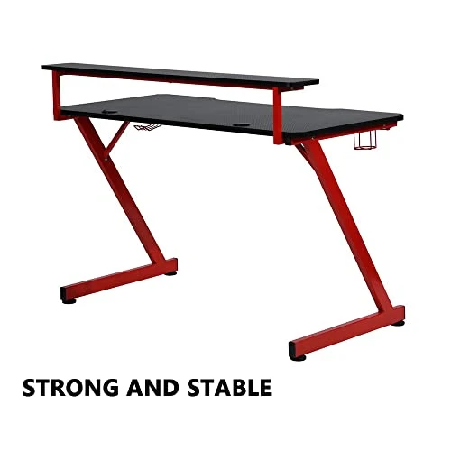 MNSSRN 47 Inch Gaming Table With Storage Rack, Metal Stand, Carbon Fiber Table Top, Ergonomic Design Gaming Gaming Table - Image 4