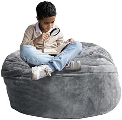 HWIVGKU Bean Bag Chairs, Giant Bean Bag Chair For Adults, 4ftbean Bag CoverComfyBean Bag Bed (No Filler, Cover Only) Fluffy Lazy Sofa (Light Grey), 4ft(120 * 65cm) - Image 7