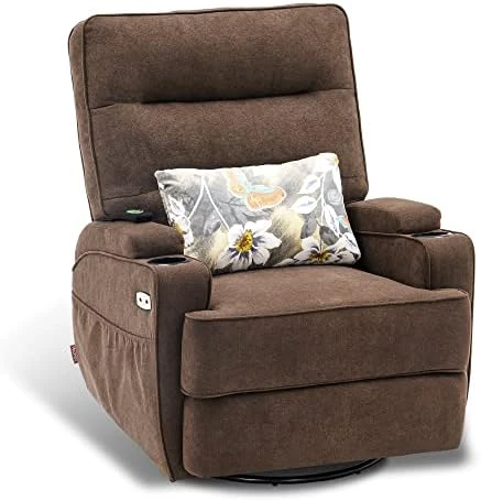 MCombo Electric Power Swivel Glider Recliner Chair With Heat And Vibrating For Nursery, USB Ports, Pillow, Cup Holders, Remote Control, Fabric 7752 (Navy Blue) - Image 8