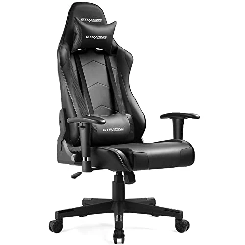 GTRACING Gaming Chair Racing Office Computer Ergonomic Video Game Chair Backrest And Seat Height Adjustable Swivel Recliner With Headrest And Lumbar Pillow Esports Chair,Black