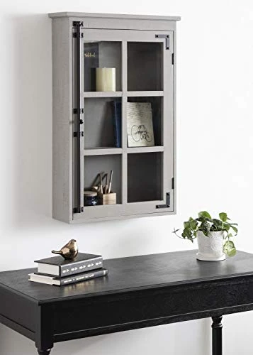 Kate And Laurel Hutchins Decorative Rustic Wood Wall Cabinet, 19.5 X 31.5, Gray, Farmhouse Cabinet With Glass Door - Image 2