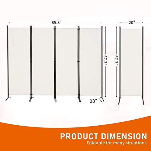 OUTGAVA 4 Panel Portable Room Divider Folding Partition Privacy Screen 5.6 FT Room Separator Freestanding Wall Divider For Office,Bedroom And Study (Beige) - Image 4