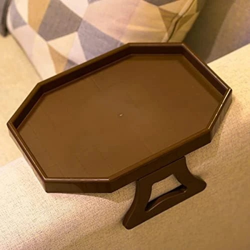 GREENANTS TV Tray Sofa Arm Clip On Snack Table Sofa Armrest Clip Table Tray Plastic Chair Armrest Tray Organizer (Brown) - Image 7