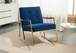 SEYNAR Rocking Chair,Upholstered Accent Chairs,Comfy Glider Living Room Chairs For Padded Seat With Golden High Armrest,Rocking Chair Nursery For Living Room,Dining Room,Bedroom,Kitchen(Navy)