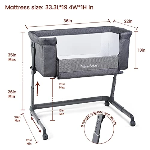 Pamo Babe Baby Bedside Bassinet Crib - Adjustable Portable Bedside Sleeper For Infant | Newborn Baby Boy & Girl - Image 2