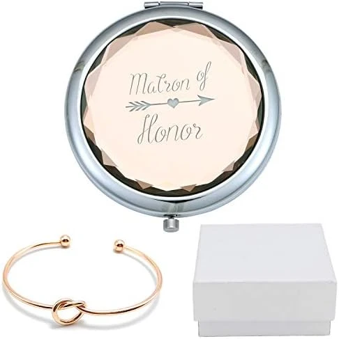 COFOZA Flower Girl Champagne Compact Pocket Makeup Mirror With Rose Gold Knot Bracelet And Gift Box For Wedding Proposal Gift - Image 9