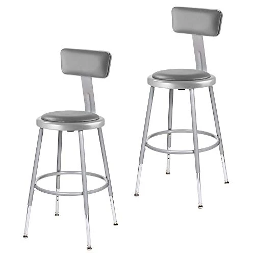 OEF Furnishings (2 Pack) Height Adjustable Black Vinyl Padded Stool With Backrest, 18-27" High OEF6418HB-10/2 - Image 9