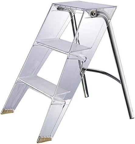 RR-YRF Acrylic Three-Step Ladder Nordic Household Multifunctional Ladder Transparent Folding Stool, Library Foot Pedal Non-Slip Ladder,A - Image 8