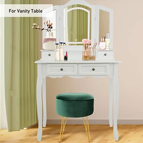 ECOMEX Velvet Round Ottoman With Storage, Metal Legs, Coffee Table Tray Cover Footstool Makeup Vanity Stool Modern Furniture For Living Room Bedroom, Green - Image 2