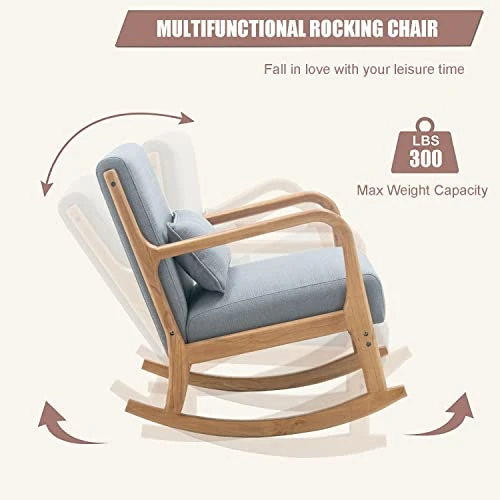 Altrobene Modern Rocking Chair, Accent Chair Glider Rocker, Lazy Lounge Arm Chair For Baby Nursery/Living Room/Bedroom, Grey, Waist Pillow Included - Image 4