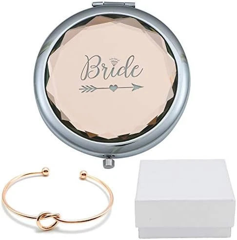COFOZA Flower Girl Champagne Compact Pocket Makeup Mirror With Rose Gold Knot Bracelet And Gift Box For Wedding Proposal Gift - Image 4