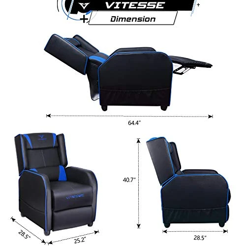 VITESSE VIT Gaming Recliner Chair Racing Style Single PU Leather Sofa Modern Living Room Recliners Ergonomic Comfortable Home Theater Seating, Blue. - Image 4