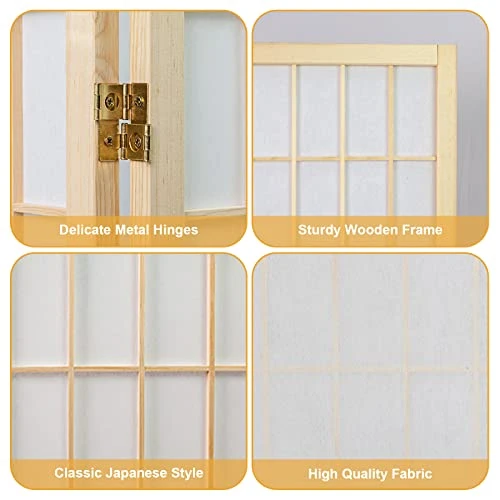 Salfanre Divider For Room Separation, 4 Panel Room Divider, Japanese Room Dividers, Shoji Screen, Folding Screen, 5.6 Ft, Natural - Image 3
