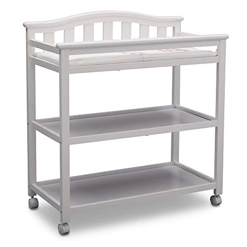 Delta Children Bell Top Changing Table With Wheels And Changing Pad, Greenguard Gold Certified, White - Image 5