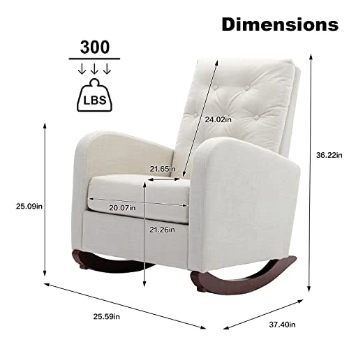 Rocking Chair Modern,Upholstered Glider Rocker Chair For Nursery,Comfy Armchair With Side Pocket For Living Room (White) - Image 2