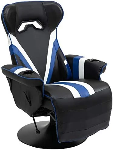 Vinsetto Gaming Chair, Racing Style Computer Recliner With Lumbar Support, Footrest And Cup Holder, Black/White/Blue - Image 6