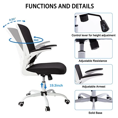 Bonzy Home Ergonomic Office Chair Mesh High Back Computer Chair Height Adjustable Swivel Desk Chairs With Wheels,Adjustable Armrest Backrest,Black - Image 3