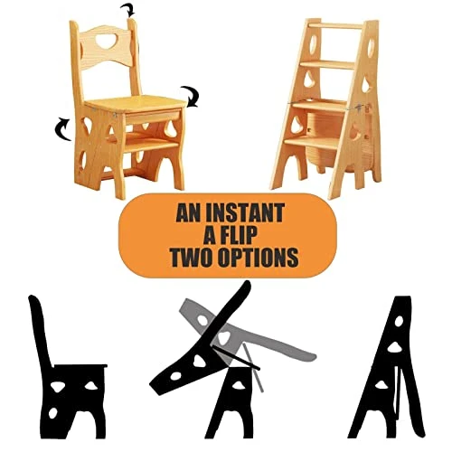 Wooden Folding Library Ladder Chair,Lightweight Portable Ladder Shelf,Multifunctional Step Stool,4-Step Stepladders Display Stand For Indoor Outoor, Green, 35x47.5x88cm(14x19x35inch) - Image 2