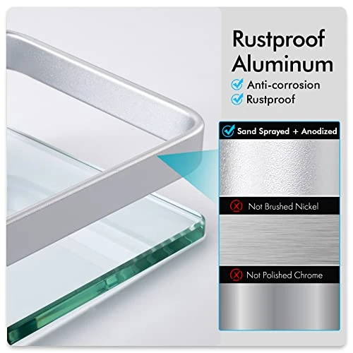 KES Bathroom Glass Shelf Aluminum Tempered Glass 8MM Extra Thick 2 Pack Rectangular 1 Tier Storage Organizer Wall Mount Silver, A4126A-P2 - Image 4