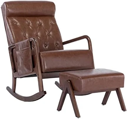 GNIXUU Glider Chair With Ottoman, Rocking Chair For Nursery, Upholstered Fabric Rocking Armchair Indoor With High Backrest For Living Room(Beige) - Image 10