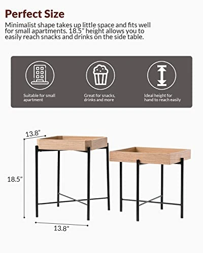 Starway End Tables Set Of 2, Wood Modern Coffee Nesting Table Night Stands Geometrical 2pcs, Snack Side Tables Bedside Tables With Metal Frame, For Living Room, Bedroom,and Easy Assembly - Image 2