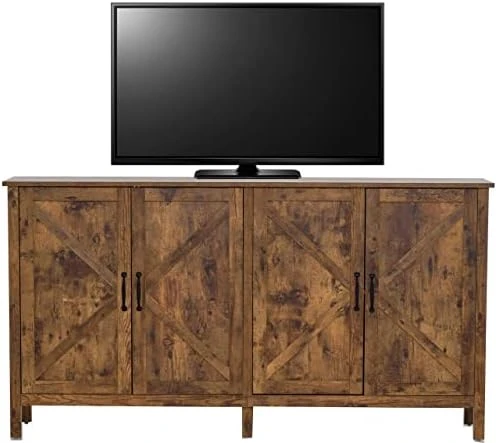 Ivinta Vintage TV Stand With 4 Doors And Dark Brown Finish, Media Console Cabinet For Living Room (Dark Brown) - Image 7