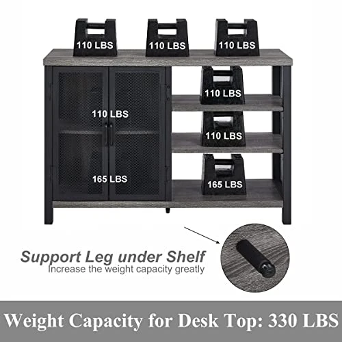 BON AUGURE Industrial Bar Cabinet For Liquor And Glasses, Rustic Metal Black Wine Bar With Bottle Rack And Stemware Rack, Free Standing Coffee Bar Cabinet For Home (Dark Grey Oak, 47 Inch) - Image 5